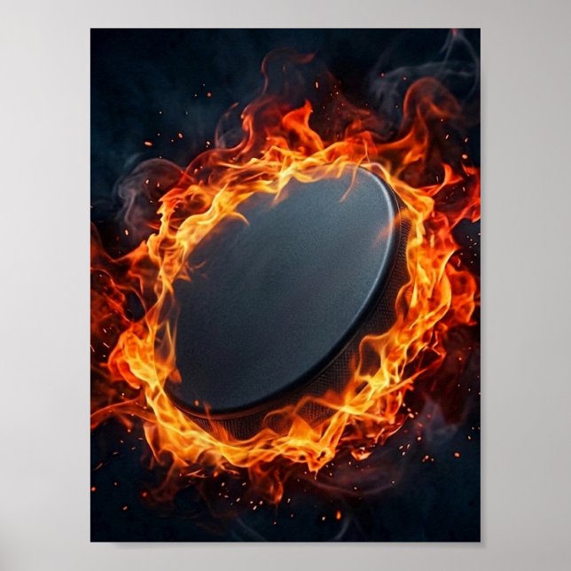 Affiche Palet de hockey sur glace en feu  (Devant)