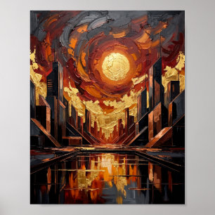 Affiche Palette de couteau à peinture abstraite d'or tempé