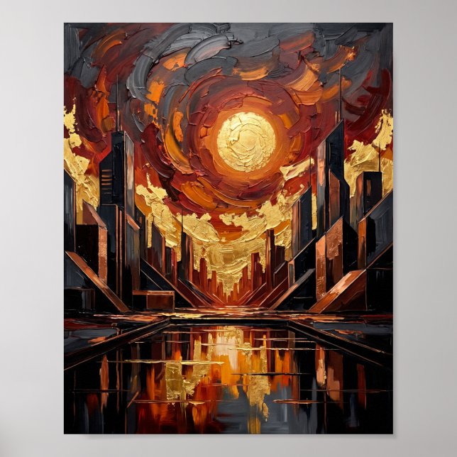 Affiche Palette de couteau à peinture abstraite d'or tempé (Devant)