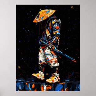 Affiche Palette de Ninja Cyber Couteau Néon Orange Impasto