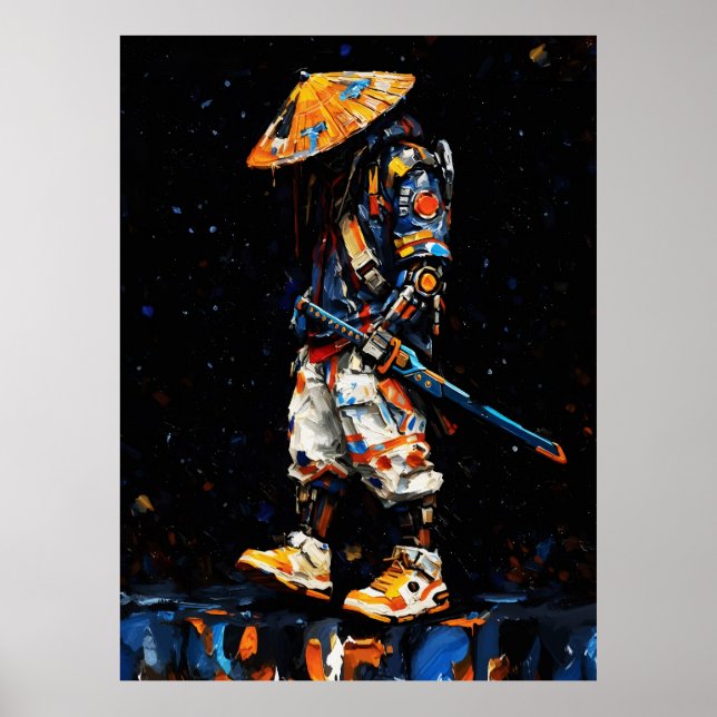 Affiche Palette de Ninja Cyber Couteau Néon Orange Impasto (Devant)