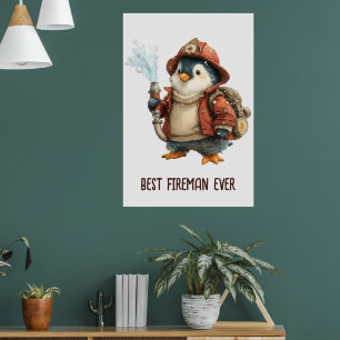 Affiche Palette de ping-pong de pompier manchot d'hiver