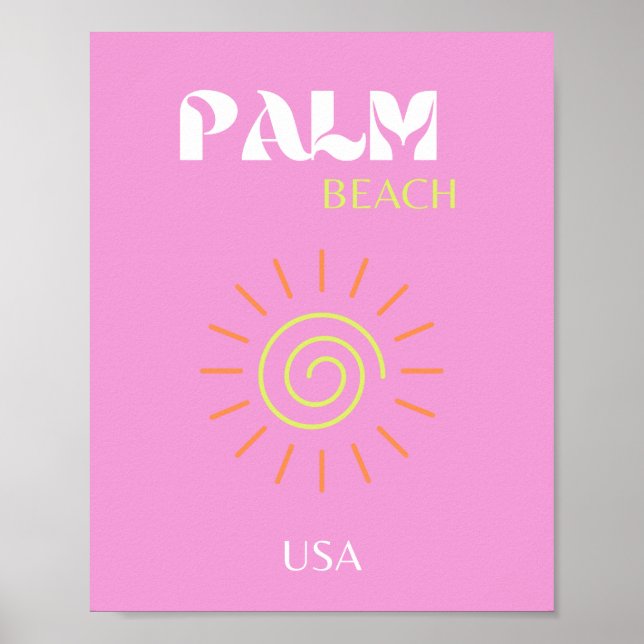 Affiche Palm Beach, Art Rétro, Preppy, Art Rose, Rose (Devant)