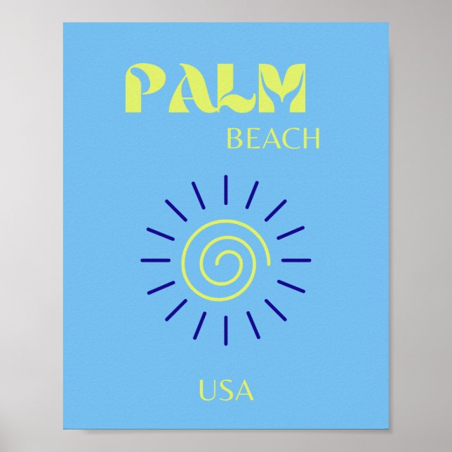 Affiche Palm Beach, Art Voyage, Floride, Preppy, Bleu (Devant)