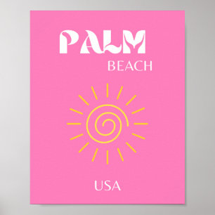 Affiche Palm Beach, Art Voyage, Preppy, Rose