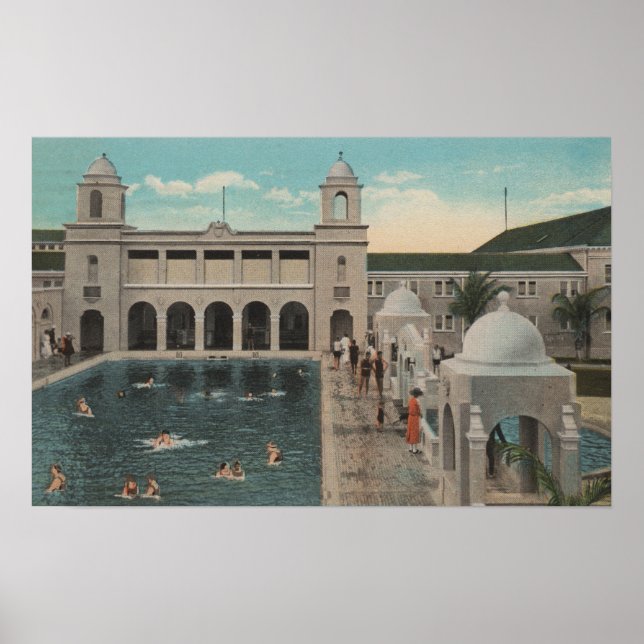Affiche Palm Beach, FL - Vue extérieure de la piscine et d (Devant)