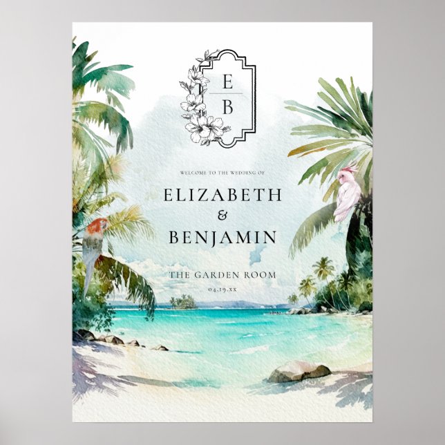 Affiche Palm de Plage Tropical | Bienvenue du Mariage Mono (Devant)