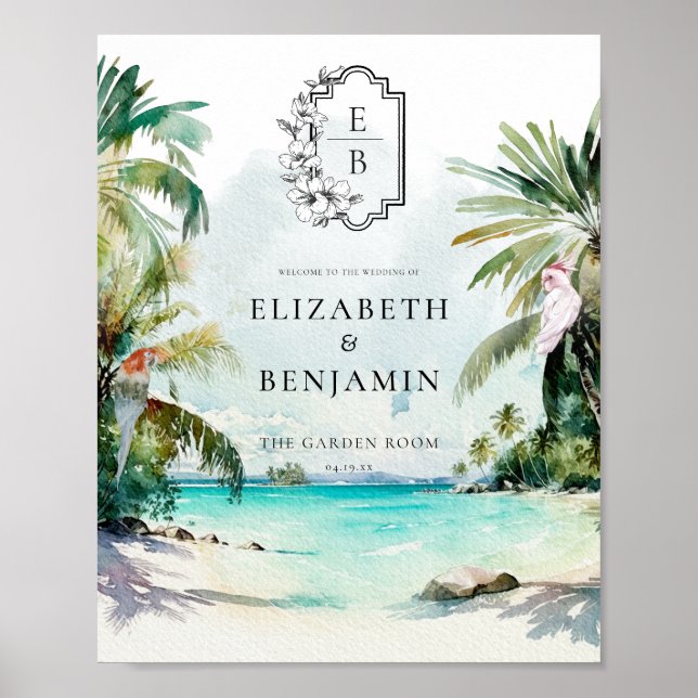 Affiche Palm de Plage Tropical | Bienvenue du Mariage Mono (Devant)