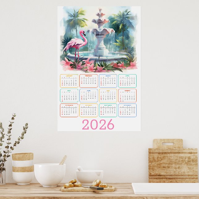 Affiche Palm Garden Serenity: 2026 Flamingo Calendar (Cuisine)