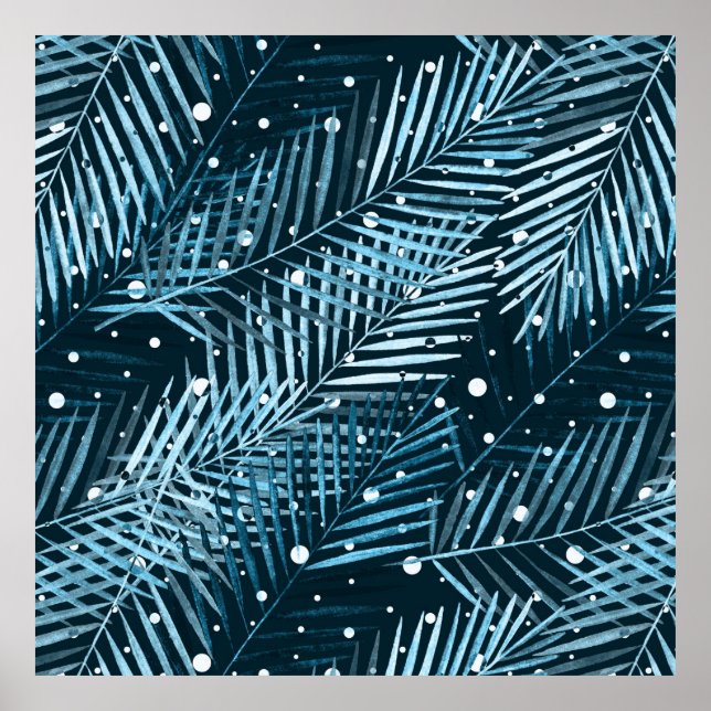 Affiche Palm leaves on blue with white polka dots. (Devant)