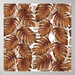 Affiche Palm Monstera Seamless Pattern. Orange White Tropi