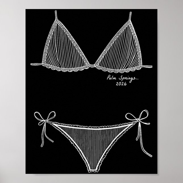Affiche Palm Springs 2026 Bikini Vacances d'Été Dessin au  (Devant)