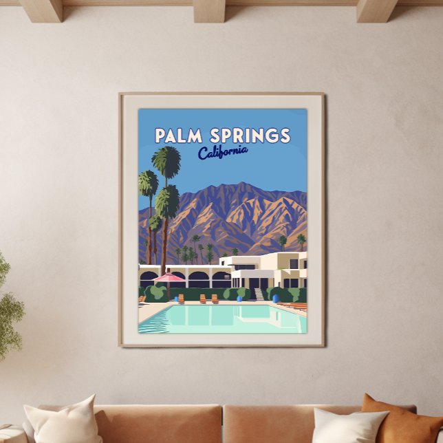 Affiche Palm Springs California Pool Hotel Trees Retro (Créateur téléchargé)