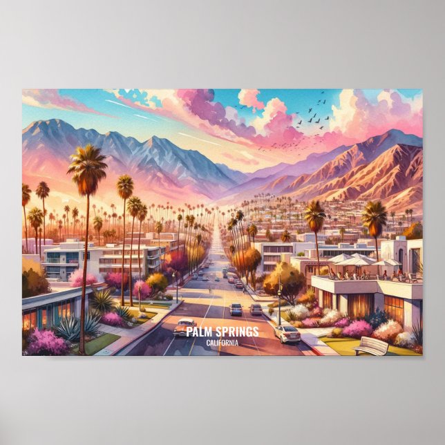 Affiche Palm Springs California Travel Places aquarelle (Devant)