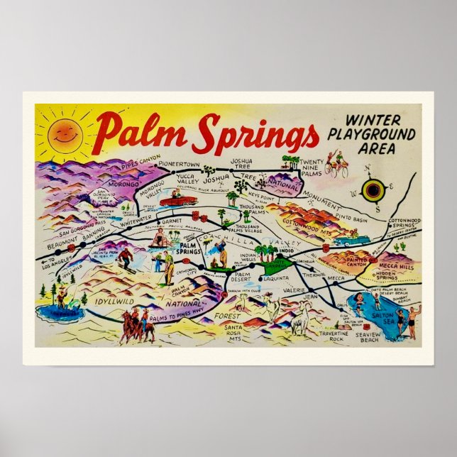 Affiche Palm Springs Carte Rétro Imprimer (Devant)