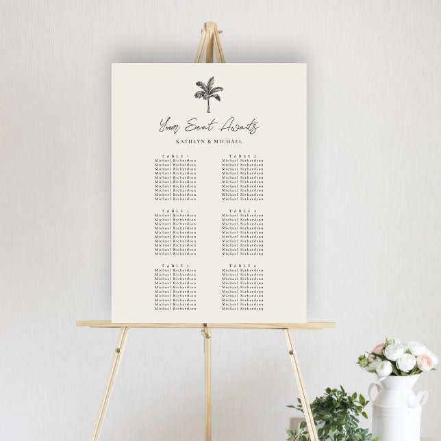 Affiche Palm Tree Beach Wedding 6 Table Seating Chart (Créateur téléchargé)