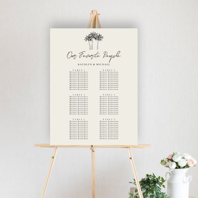 Affiche Palm Tree Beach Wedding 6 Table Seating Chart (Créateur téléchargé)