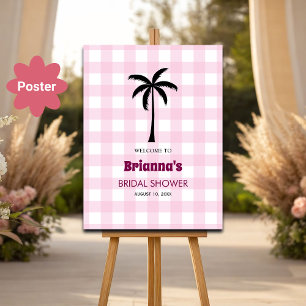 Affiche Palm Tree rose blanc À damiers accueil de la nupti