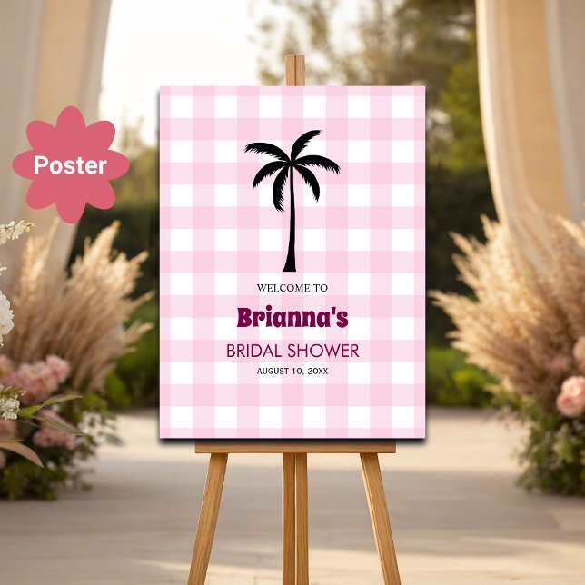 Affiche Palm Tree rose blanc À damiers accueil de la nupti (Créateur téléchargé)