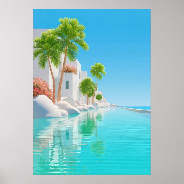 Affiche palm trees and white buildings (Devant)