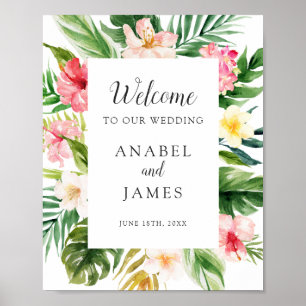 Affiche Palm Tropical Banana Leaf Blush Floral Welcome