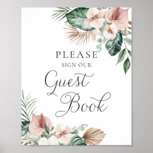 Affiche Palm tropical Floral Blush Mariage Livre d'invité