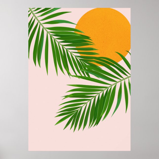 Affiche Palme de coucher de soleil tropicale Rétro Feuille (Devant)
