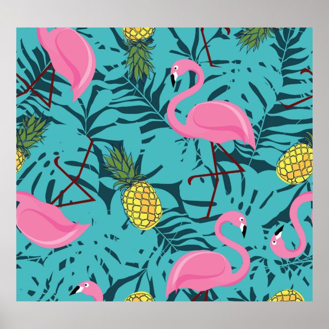Affiche Palme de Flamants roses roses : Exotic Hawaii (Devant)