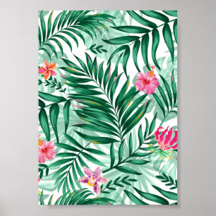 Affiche Palme tropicale & Monstera Feuilles & Fleurs exoti