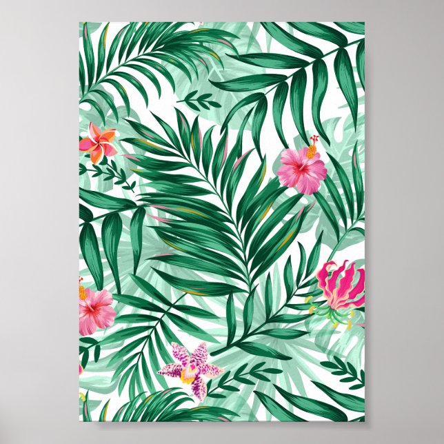 Affiche Palme tropicale & Monstera Feuilles & Fleurs exoti (Devant)
