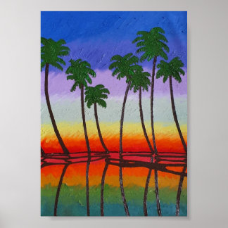 Affiche Palmeras al atardecer y su reflejo