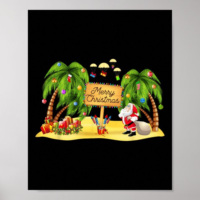 Affiche Palmier de Noël Lumières de noix de coco tropicale (Devant)