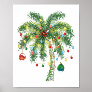 Affiche Palmier de Noël tropical avec lumières et ornam