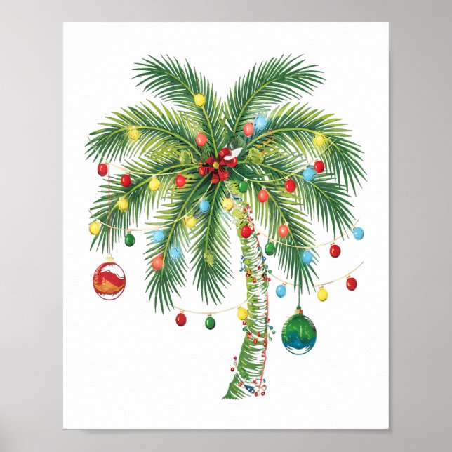 Affiche Palmier de Noël tropical avec lumières et ornam (Devant)