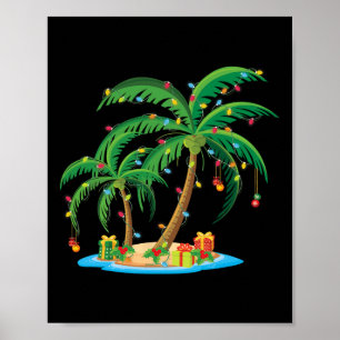 Affiche Palmier de Noël Tropical Xmas Cadeau Cocotier Lig