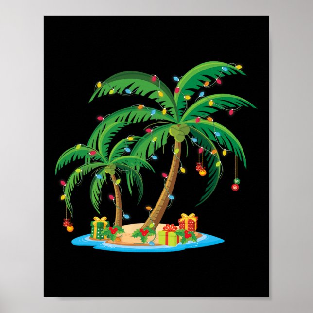 Affiche Palmier de Noël Tropical Xmas Cadeau Cocotier Lig (Devant)