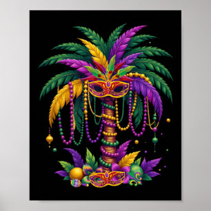 Affiche Palmier Drôle Et Perles Mardi Gras Hawaiian Trop