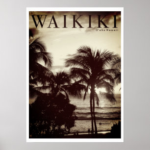 Affiche Palmier hawaïen Vintage de Waikiki
