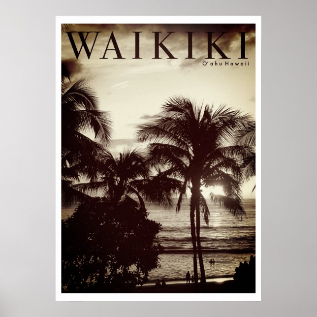 Affiche Palmier hawaïen vintage Waikiki (Devant)