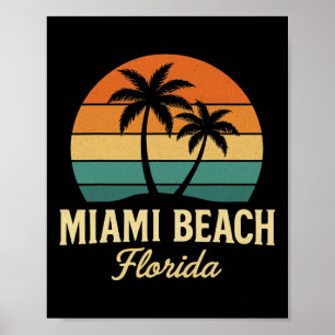 Affiche Palmier Miami Floride Coucher de soleil vintage Pa