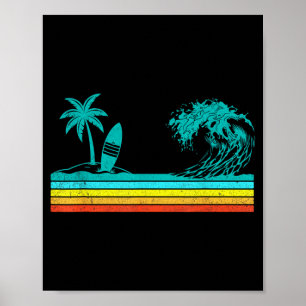 Affiche Palmier Rétro Plage Tropicale Hawaïenne Planche De