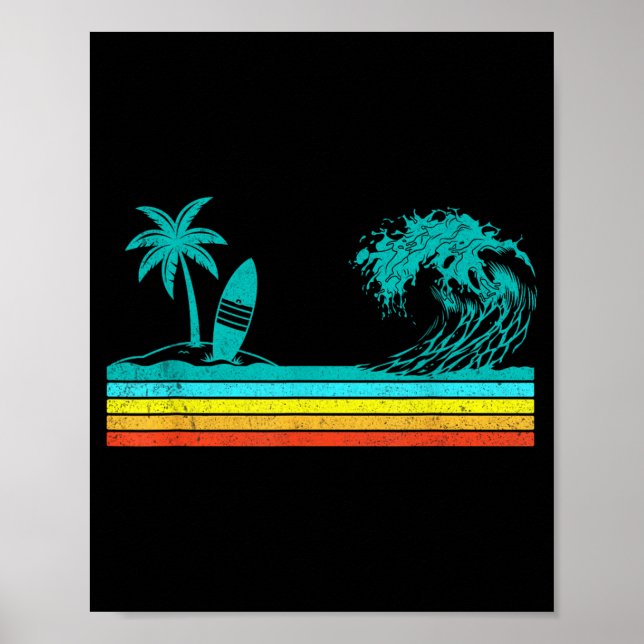 Affiche Palmier Rétro Plage Tropicale Hawaïenne Planche De (Devant)