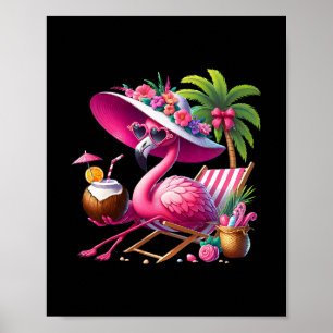 Affiche Palmier Rose Flamant Rose Plage Tropicale Été Vaca