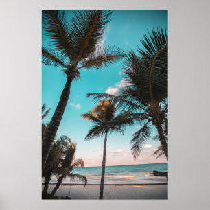 AFFICHE PALMIER TROPICAL RETRO EN BORD DE PLAGE