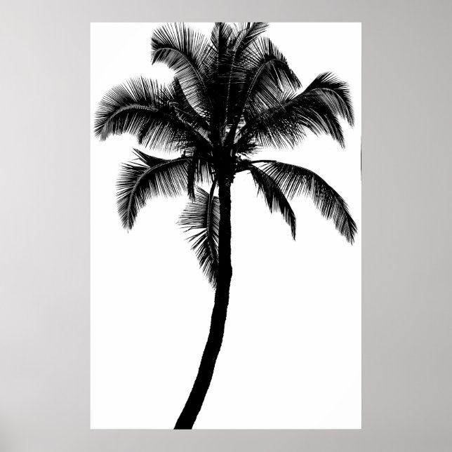 Affiche Palmier tropicale hawaïenne rétro Silhouette Noir (Devant)