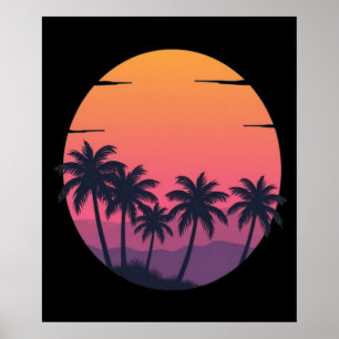 Affiche Palmiers à coucher de soleil rétros