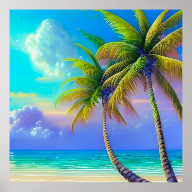 Affiche Palmiers à la tombée de nuit Tropical (Devant)