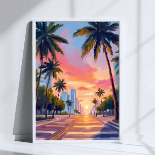 Affiche Palmiers de Miami au coucher du soleil