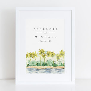 Affiche Palmiers de plage mariage aquarelle tropicale