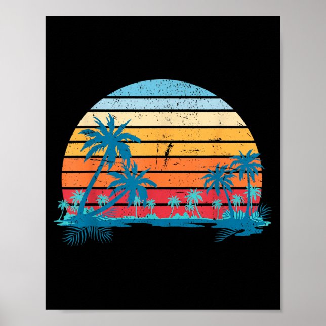 Affiche Palmiers de Sunset Beach Vibes d'été Rétro Tropica (Devant)